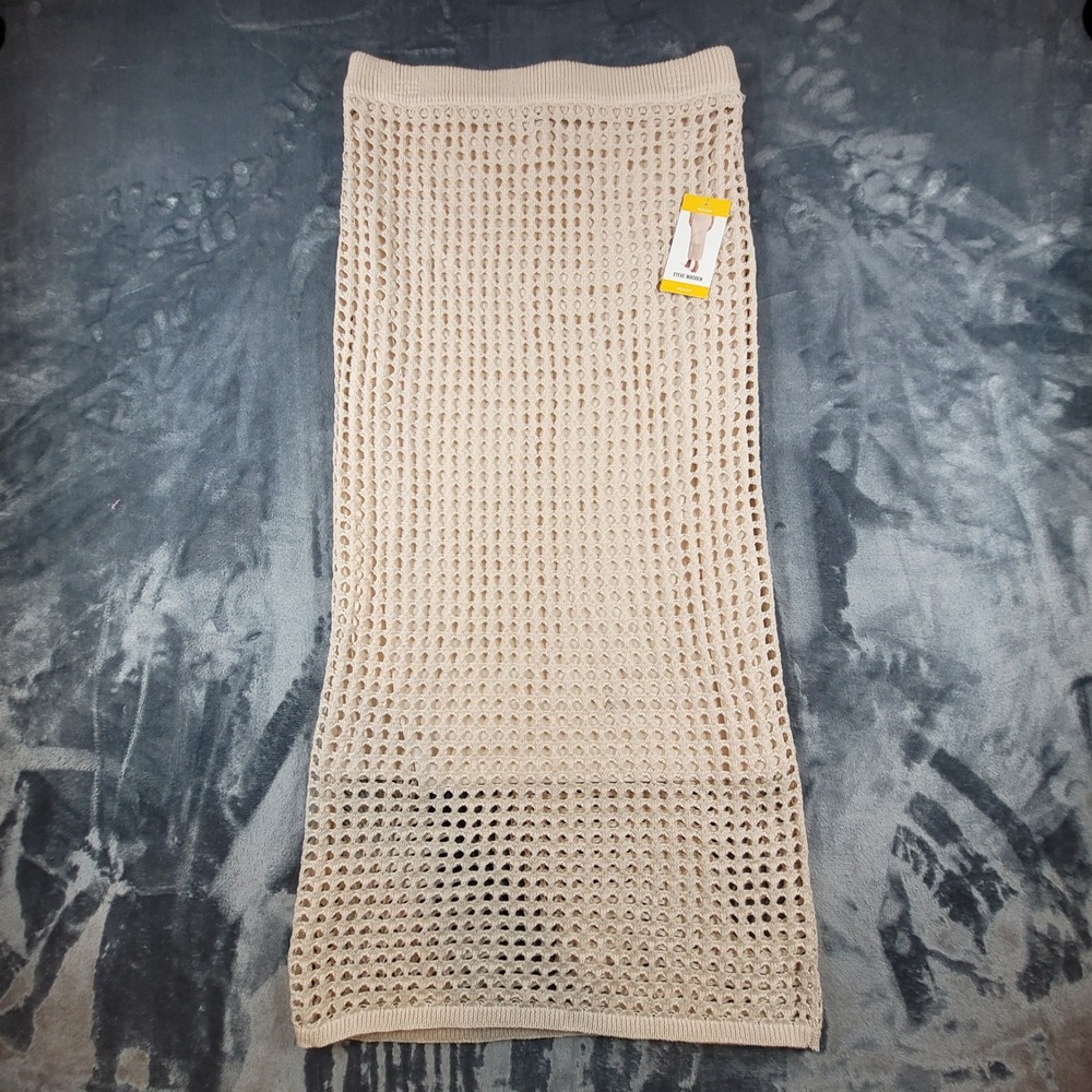 Steve Madden Womens Beige Crochet Open Knit Midi Skirt DO29001W NWT Size Medium‎